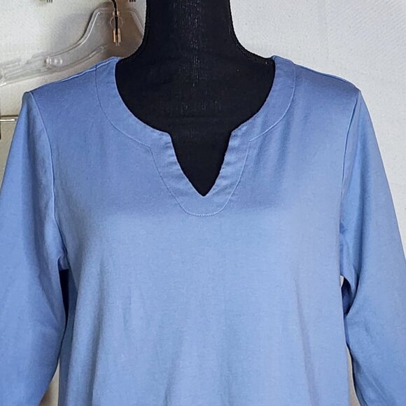 Orvis Classic Pima Cotton 3/4 Length Sleeve Denim Blue Notched V-Neck Top Size L - Picture 2 of 16